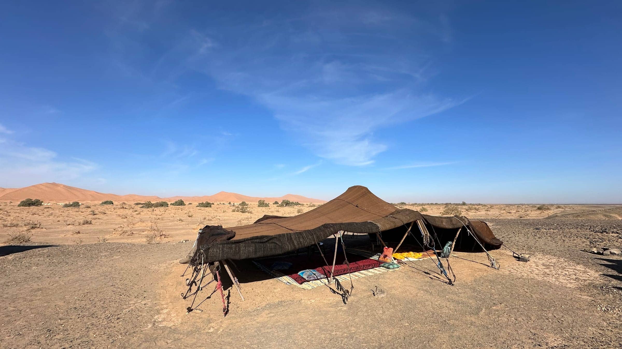 Desert camp set among the dunes of the Sahara