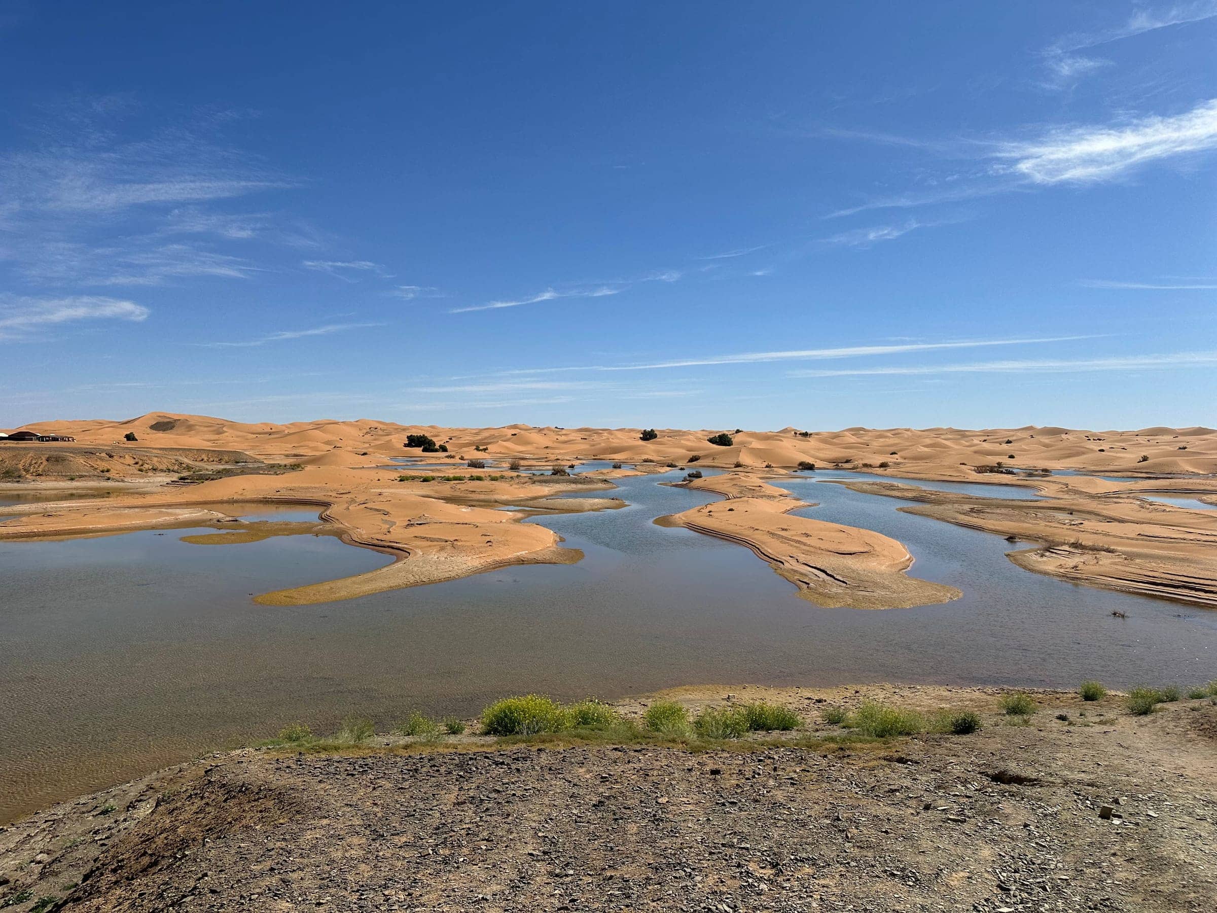 Seasonal lake among the dunes near Merzouga